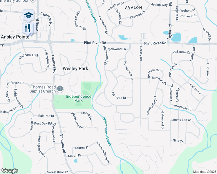 map of restaurants, bars, coffee shops, grocery stores, and more near 9105 Homewood Drive in Riverdale