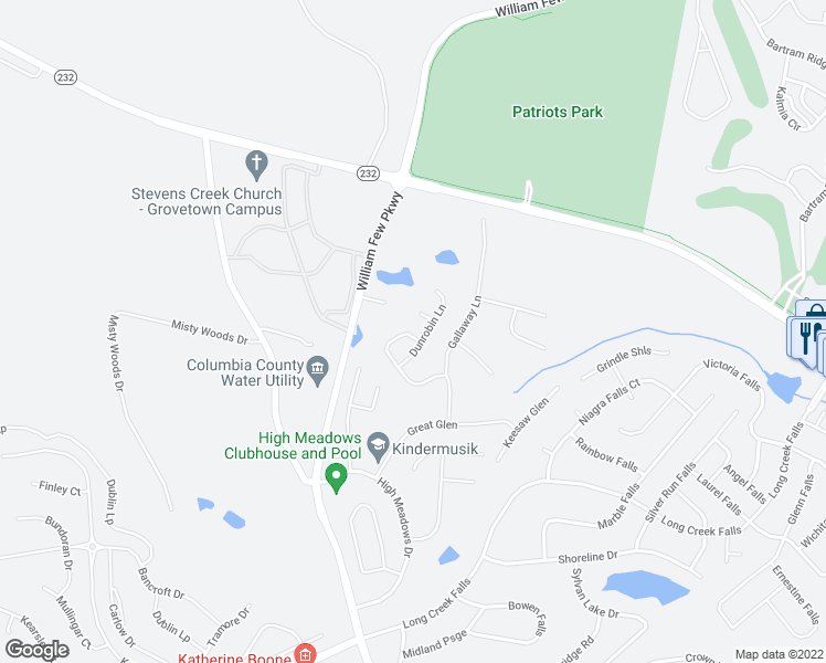 map of restaurants, bars, coffee shops, grocery stores, and more near 2069 Dundee Way in Grovetown