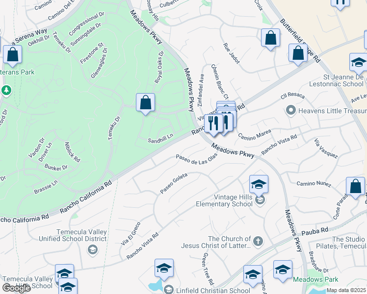 map of restaurants, bars, coffee shops, grocery stores, and more near 31658 Corte Tortosa in Temecula