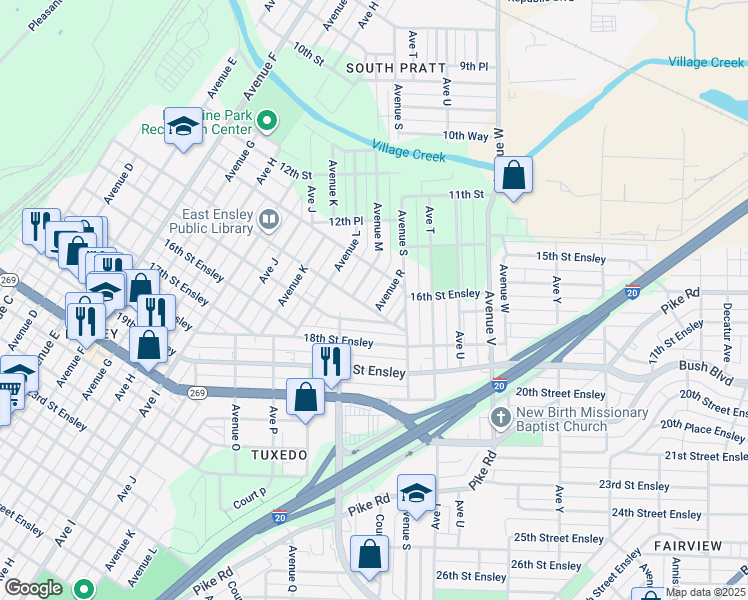 map of restaurants, bars, coffee shops, grocery stores, and more near 1324 Avenue R in Birmingham