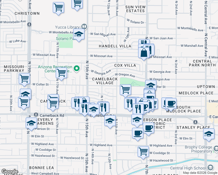 map of restaurants, bars, coffee shops, grocery stores, and more near in Phoenix