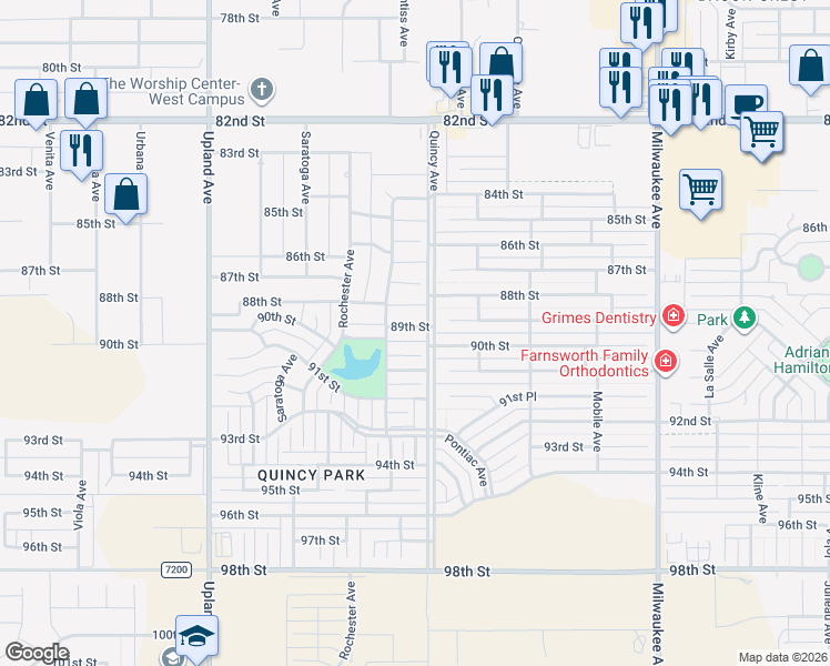 map of restaurants, bars, coffee shops, grocery stores, and more near 6903 89th Street in Lubbock
