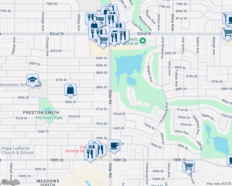 map of restaurants, bars, coffee shops, grocery stores, and more near 8902 York Place in Lubbock