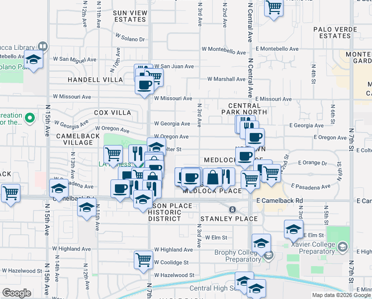 map of restaurants, bars, coffee shops, grocery stores, and more near 419 West Colter Street in Phoenix