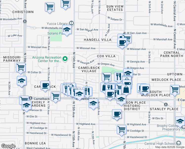 map of restaurants, bars, coffee shops, grocery stores, and more near in Phoenix