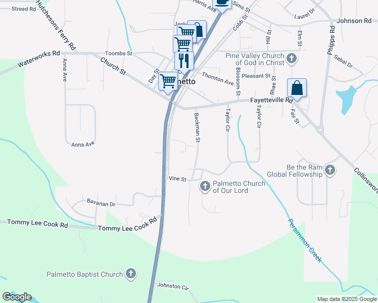 map of restaurants, bars, coffee shops, grocery stores, and more near 221 Harper Street in Palmetto