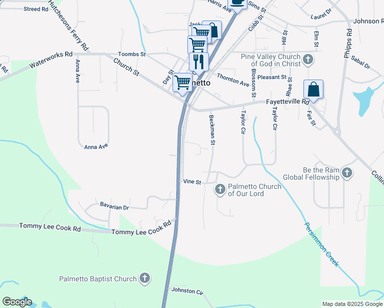 map of restaurants, bars, coffee shops, grocery stores, and more near 199b Cobb Street in Palmetto