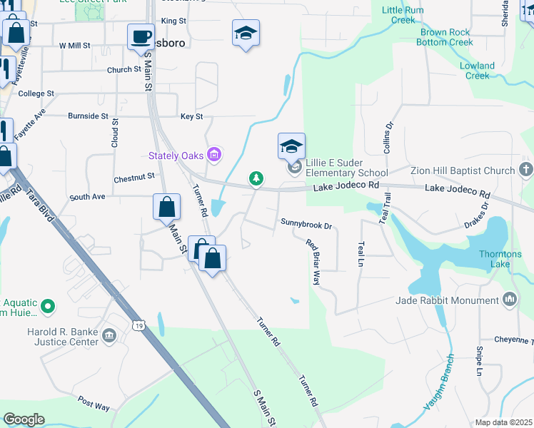 map of restaurants, bars, coffee shops, grocery stores, and more near 101 Mercer Court in Jonesboro