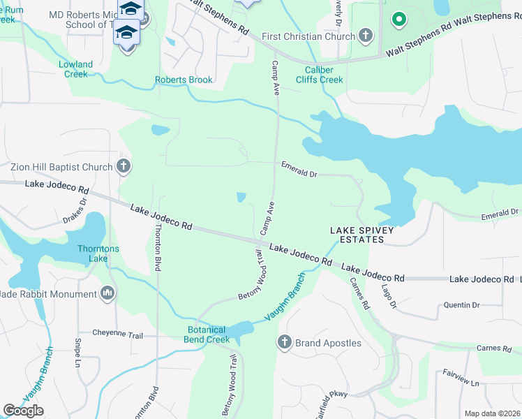 map of restaurants, bars, coffee shops, grocery stores, and more near 8875 Camp Avenue in Jonesboro