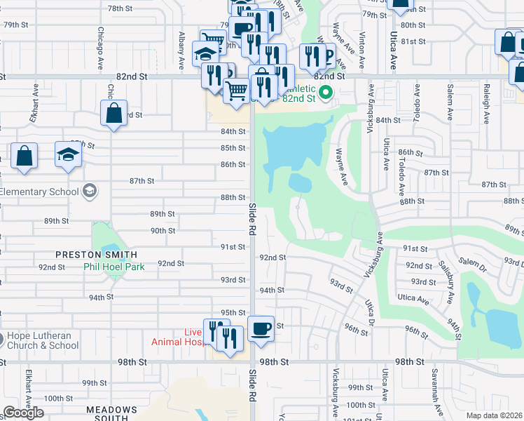 map of restaurants, bars, coffee shops, grocery stores, and more near 8902 York Place in Lubbock