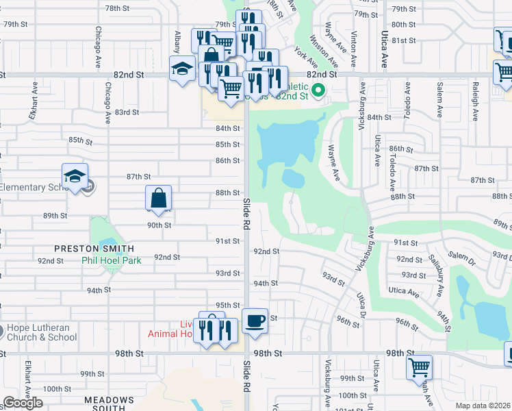map of restaurants, bars, coffee shops, grocery stores, and more near 8902 York Place in Lubbock