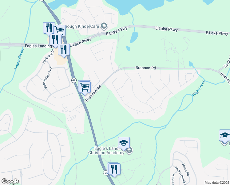 map of restaurants, bars, coffee shops, grocery stores, and more near 941 Arbor Way in McDonough
