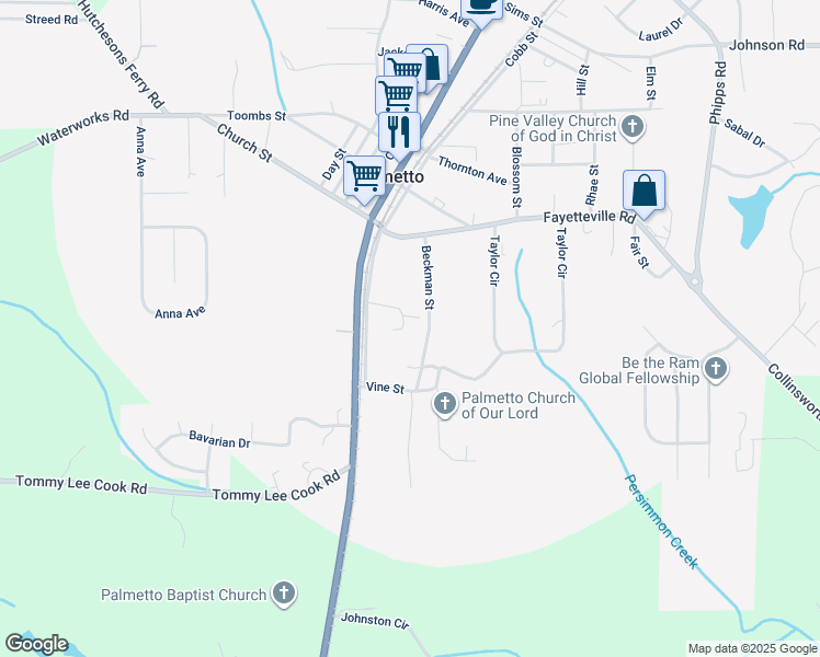 map of restaurants, bars, coffee shops, grocery stores, and more near 221 Harper Street in Palmetto