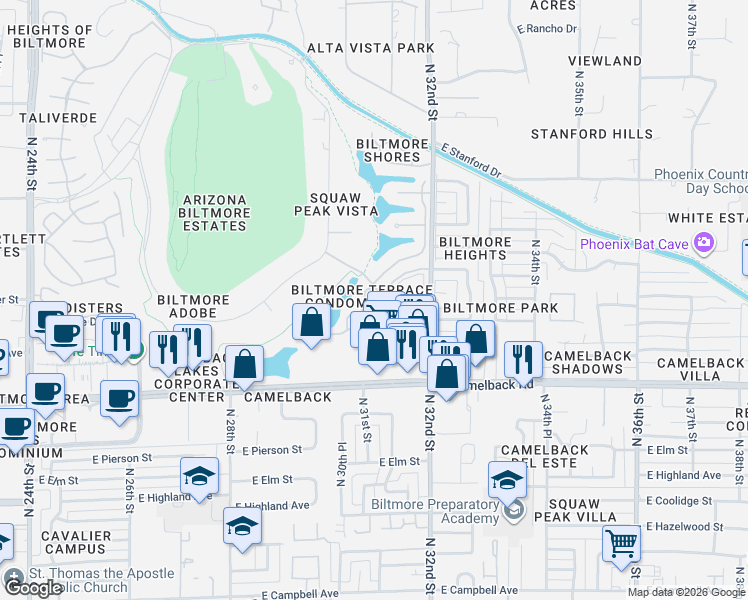 map of restaurants, bars, coffee shops, grocery stores, and more near in Phoenix