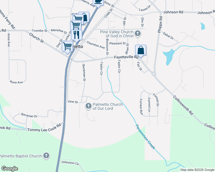 map of restaurants, bars, coffee shops, grocery stores, and more near 234 Taylor Circle in Palmetto