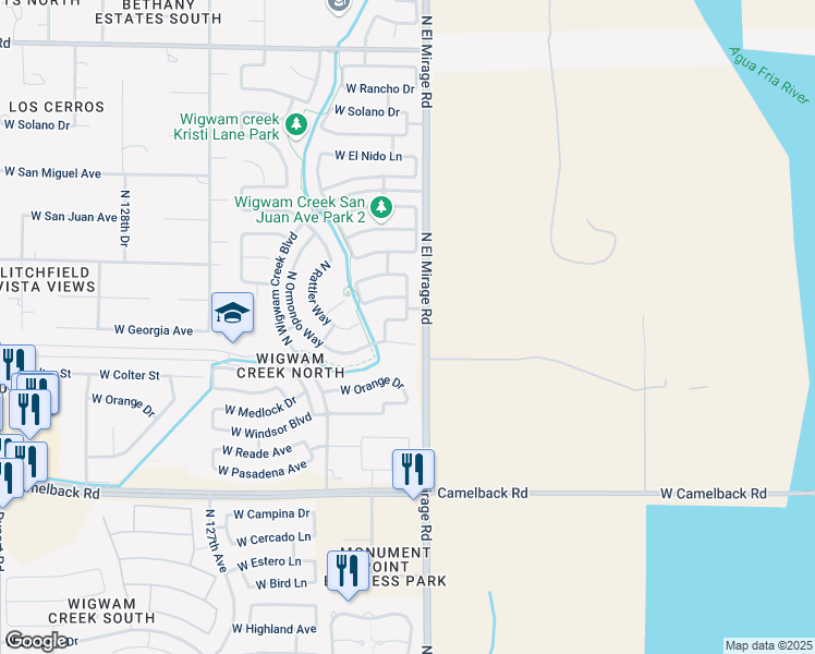 map of restaurants, bars, coffee shops, grocery stores, and more near 12309 West Georgia Avenue in Litchfield Park