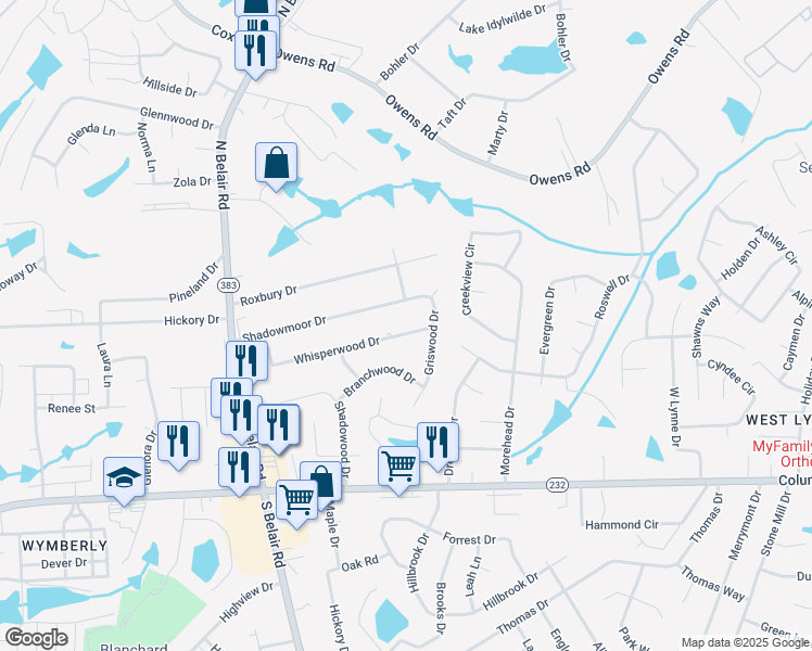 map of restaurants, bars, coffee shops, grocery stores, and more near 4423 Whisperwood Drive in Martinez