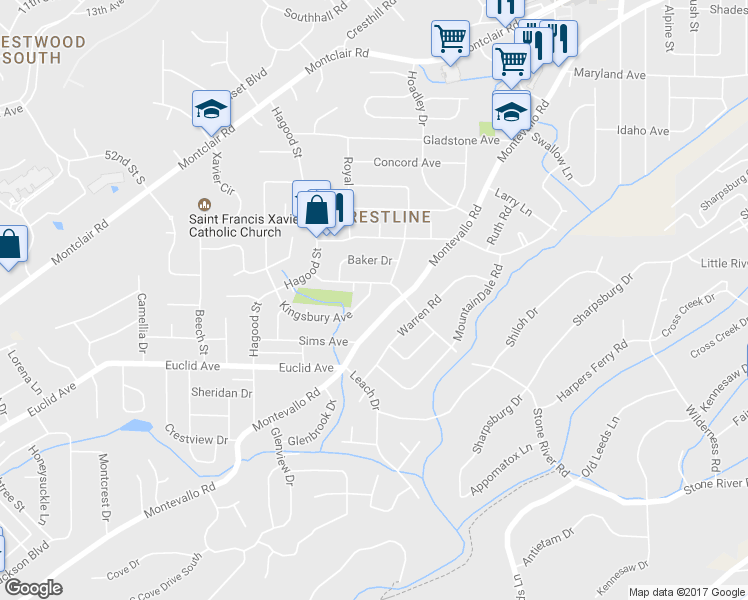 map of restaurants, bars, coffee shops, grocery stores, and more near 1135 Kingsbury Avenue in Birmingham