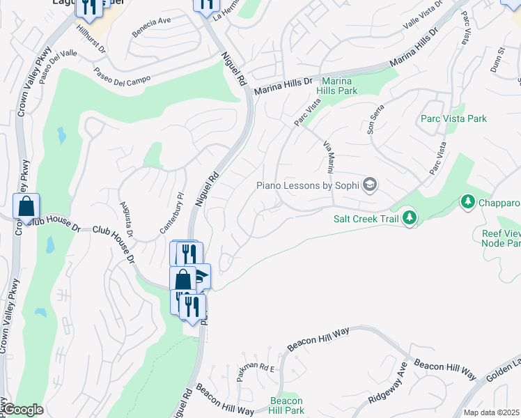 map of restaurants, bars, coffee shops, grocery stores, and more near 27 Siena in Laguna Niguel