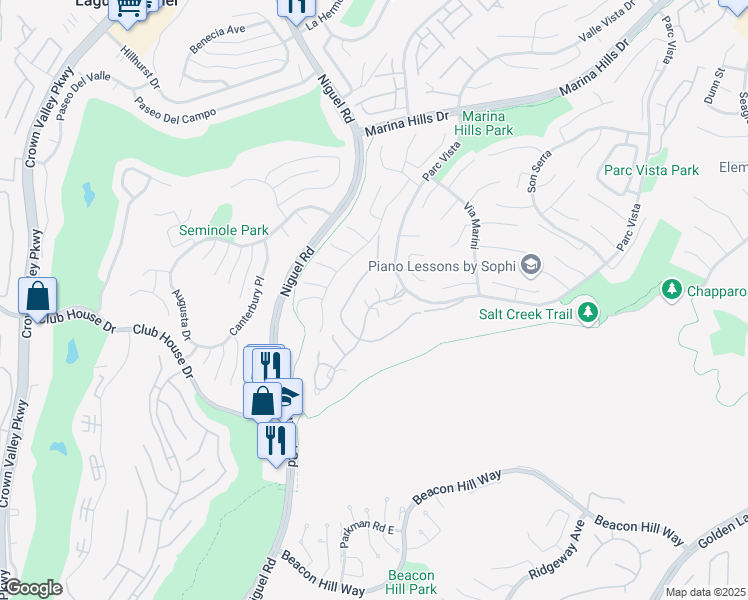 map of restaurants, bars, coffee shops, grocery stores, and more near 27 Siena in Laguna Niguel