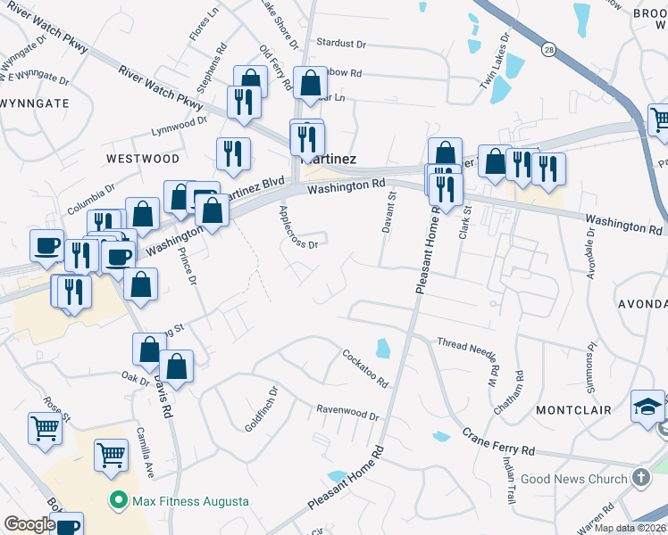 map of restaurants, bars, coffee shops, grocery stores, and more near 2219 Pleasant Drive in Martinez