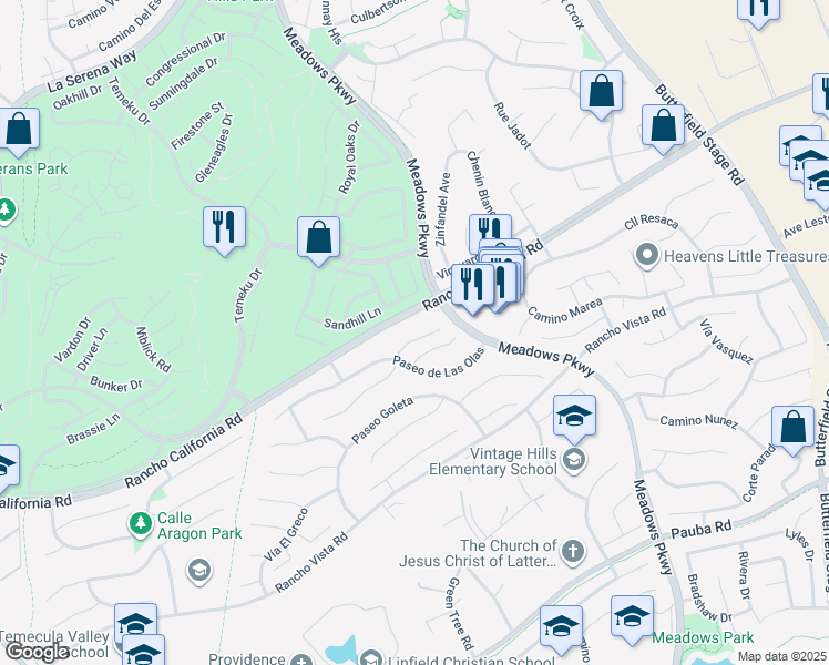 map of restaurants, bars, coffee shops, grocery stores, and more near 31690 Corte Tortosa in Temecula