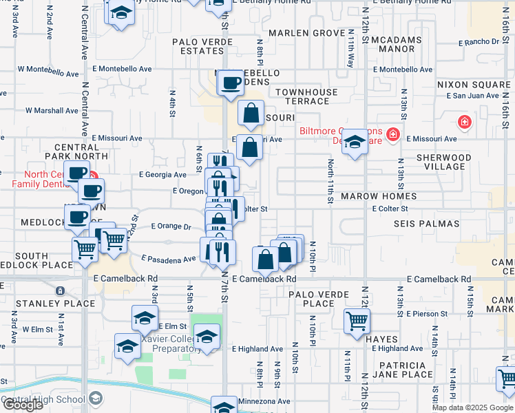 map of restaurants, bars, coffee shops, grocery stores, and more near 815 East Colter Street in Phoenix