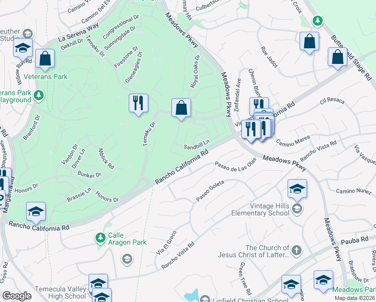 map of restaurants, bars, coffee shops, grocery stores, and more near 42160 Delmonte Street in Temecula