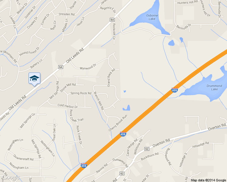 map of restaurants, bars, coffee shops, grocery stores, and more near 4979 Spring Rock Road in Birmingham