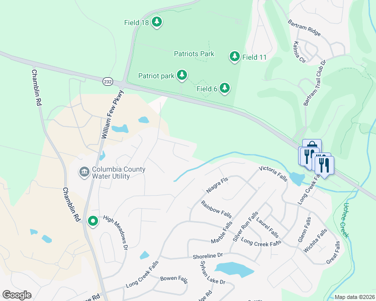 map of restaurants, bars, coffee shops, grocery stores, and more near 3027 Kilknockie Drive in Grovetown