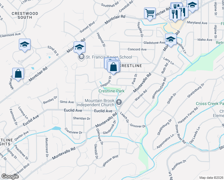 map of restaurants, bars, coffee shops, grocery stores, and more near 1101 Monarch Avenue in Birmingham