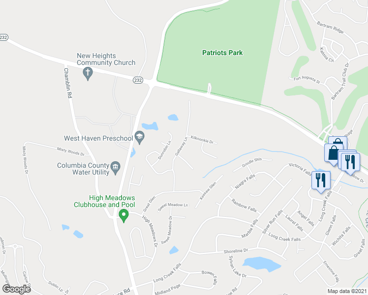 map of restaurants, bars, coffee shops, grocery stores, and more near 736 Gallaway Lane in Grovetown