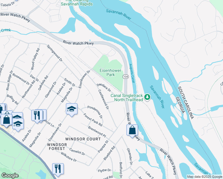 map of restaurants, bars, coffee shops, grocery stores, and more near 2433 Deodara Drive in Augusta