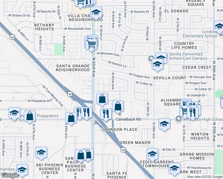 map of restaurants, bars, coffee shops, grocery stores, and more near 5207 N 42nd Ln in Phoenix
