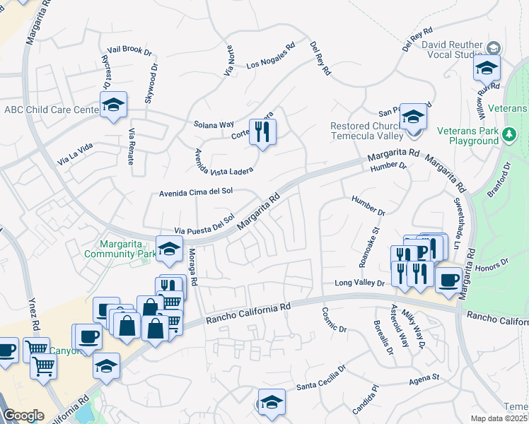 map of restaurants, bars, coffee shops, grocery stores, and more near 42001 Orange Blossom Drive in Temecula