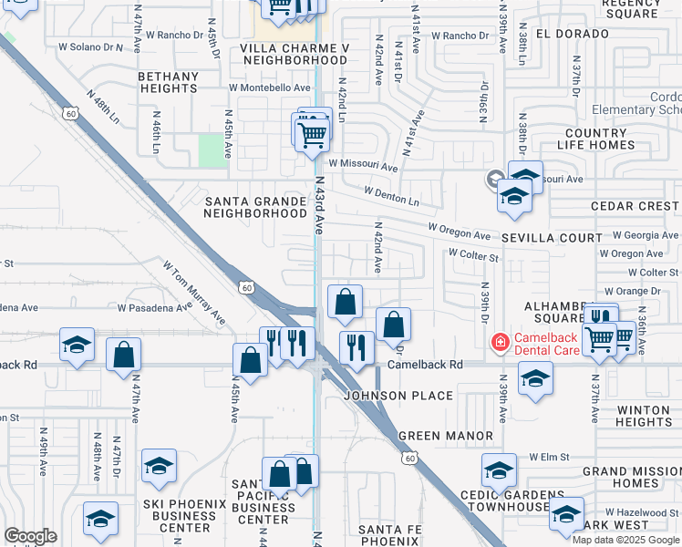 map of restaurants, bars, coffee shops, grocery stores, and more near 5207 North 42nd Parkway in Phoenix