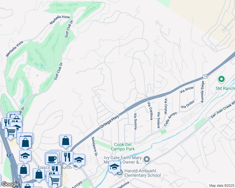 map of restaurants, bars, coffee shops, grocery stores, and more near 30932 Steeplechase Drive in San Juan Capistrano