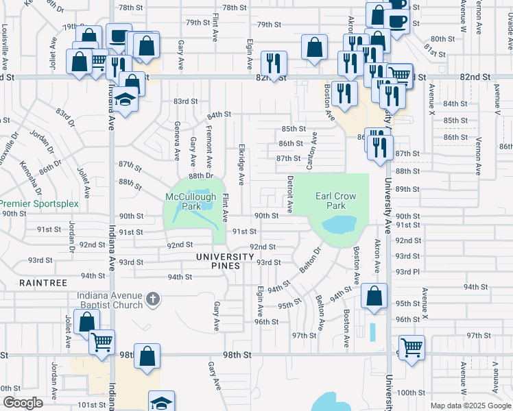 map of restaurants, bars, coffee shops, grocery stores, and more near 8914 Elgin Avenue in Lubbock