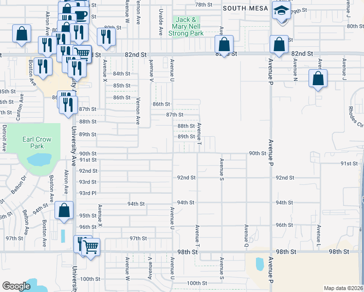 map of restaurants, bars, coffee shops, grocery stores, and more near 8906 Temple Avenue in Lubbock