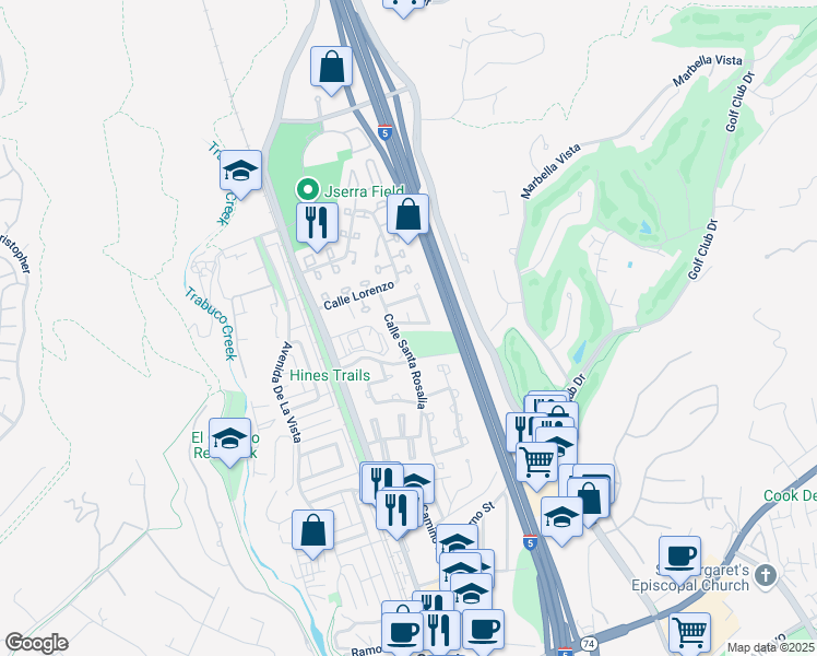 map of restaurants, bars, coffee shops, grocery stores, and more near 26692 Calle La Bomba in San Juan Capistrano