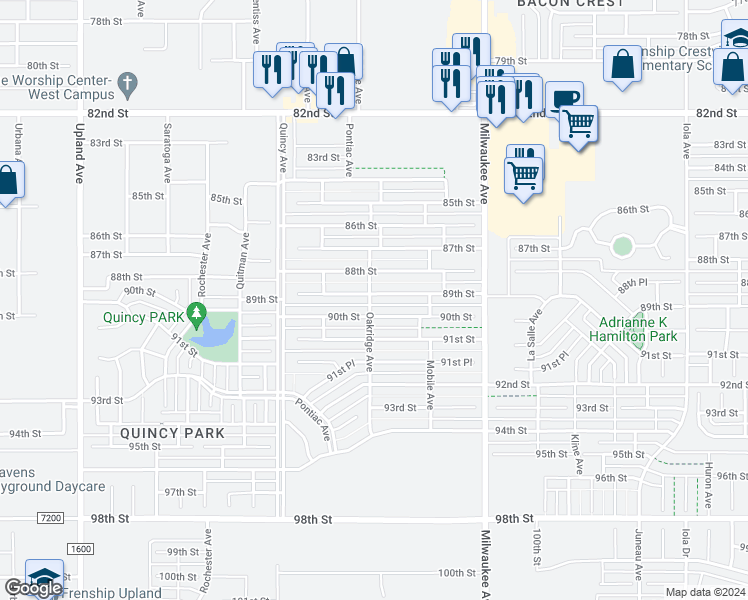 map of restaurants, bars, coffee shops, grocery stores, and more near 6555 89th Street in Lubbock