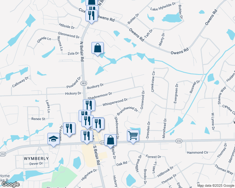 map of restaurants, bars, coffee shops, grocery stores, and more near 4446 Shadowmoor Drive in Augusta
