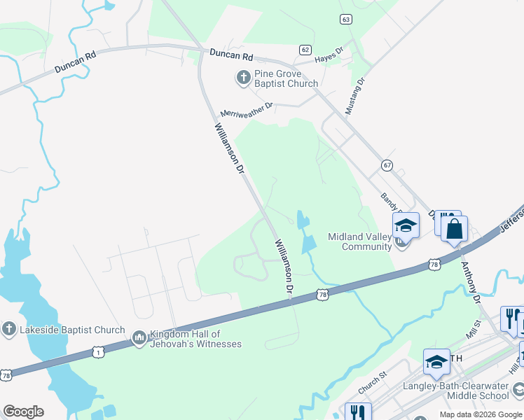 map of restaurants, bars, coffee shops, grocery stores, and more near 155 Williamson Drive in Graniteville