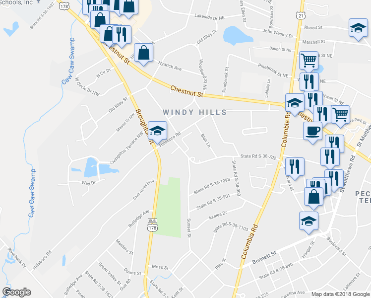map of restaurants, bars, coffee shops, grocery stores, and more near 131 Cloister Cove Lane in Orangeburg