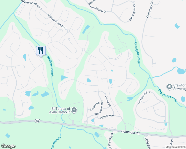 map of restaurants, bars, coffee shops, grocery stores, and more near 417 Longmeadow Drive in Grovetown