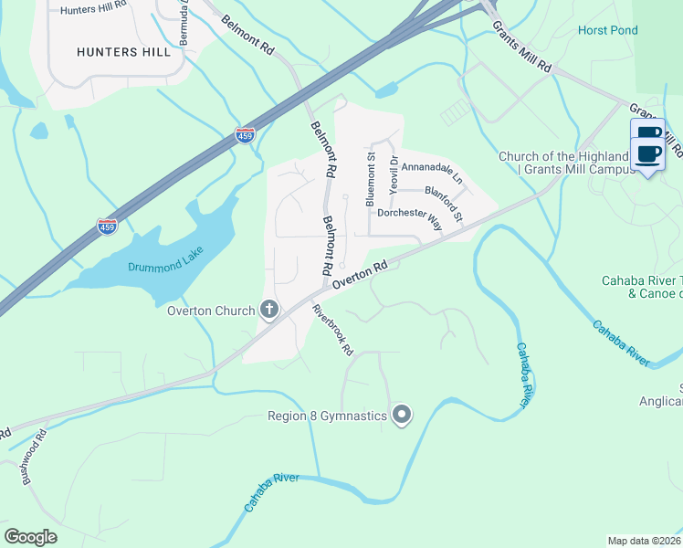 map of restaurants, bars, coffee shops, grocery stores, and more near 305 Barrington Court in Irondale