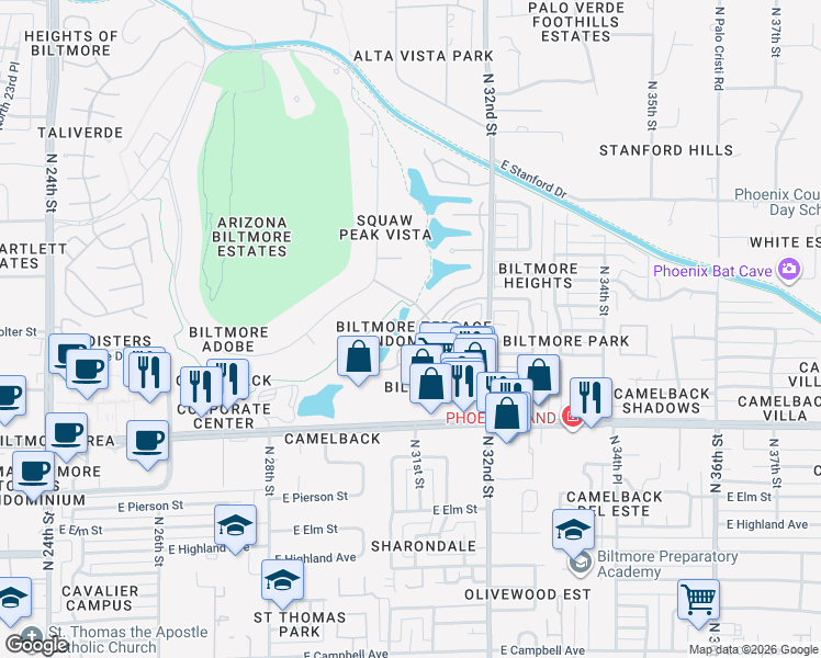 map of restaurants, bars, coffee shops, grocery stores, and more near in Phoenix