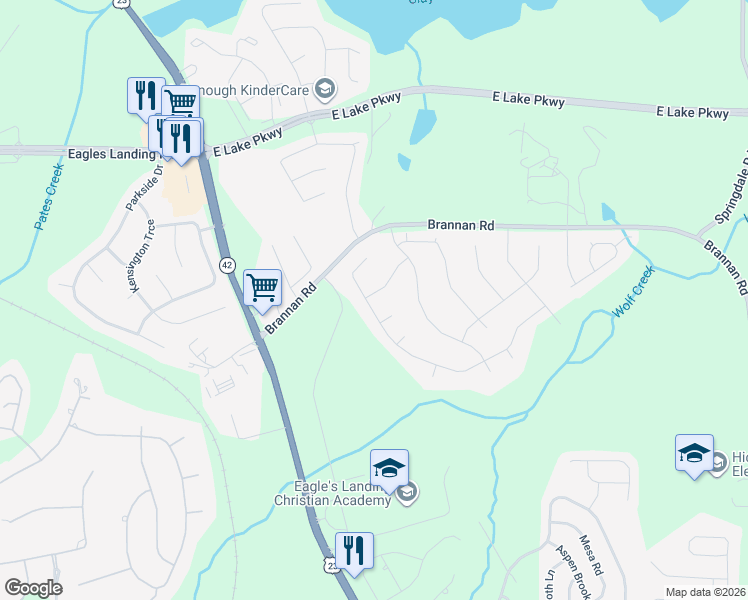 map of restaurants, bars, coffee shops, grocery stores, and more near 941 Arbor Way in McDonough