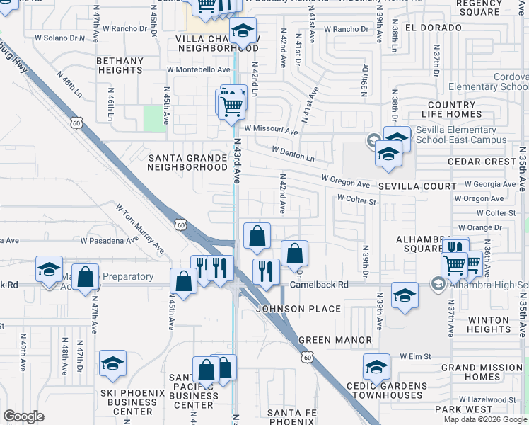 map of restaurants, bars, coffee shops, grocery stores, and more near 5207 North 42nd Parkway in Phoenix