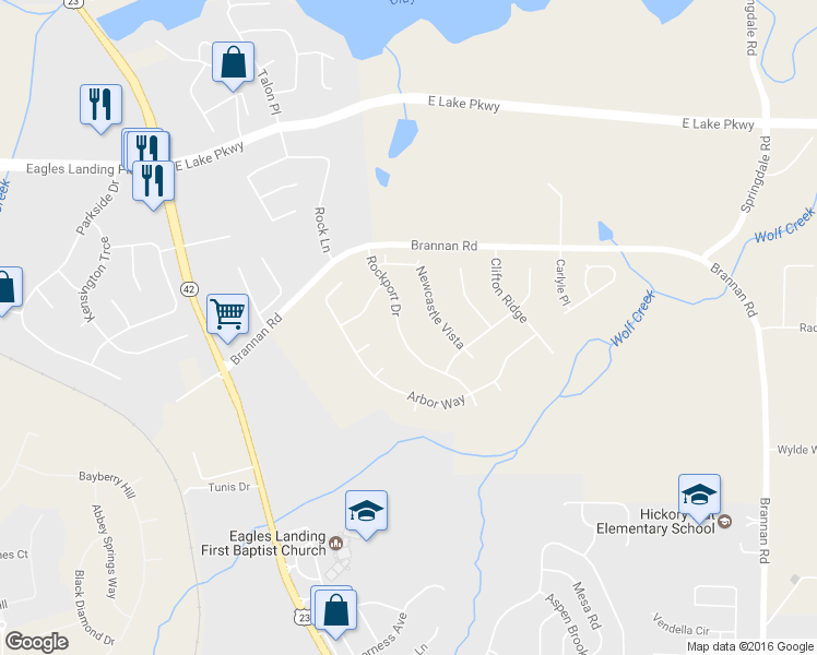 map of restaurants, bars, coffee shops, grocery stores, and more near 152 Rockport Drive in McDonough